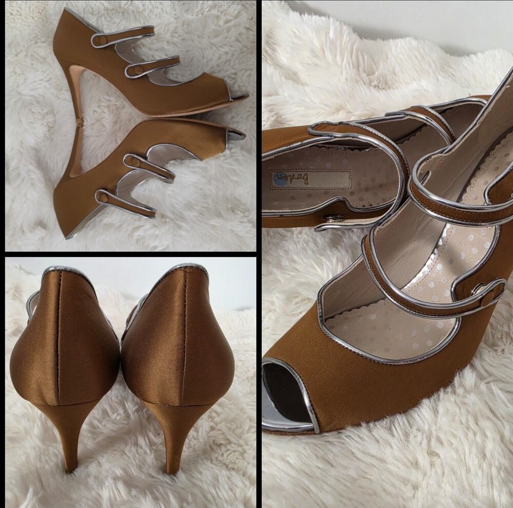 Boden Cordelia Leather Copper Satin Strappy Heel Sz US 9.5 41 Vintage Inspired